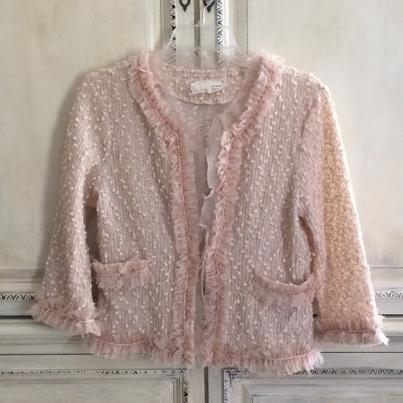 𝅺A’REVE Cream Lace Vintage Tweed Cardigan Blazer Jacket - Picture 3 of 10